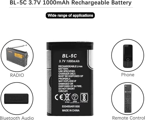 XHDATA BL-5C 3.7V 1000mAh Rechargeable Battery Suitable for Household Radio with Current Protection 32 Pieces (Black) - size: 32 Pieces