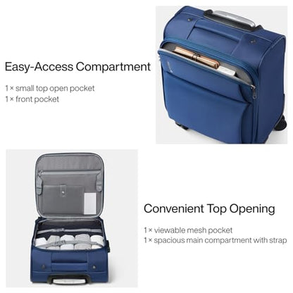 Hanke 16 Inch Underseat Carry On Luggage with Spinner Wheels Airline Approved, Small Rolling Suitcase Softside Underseater Lightweight TSA Travel Roller Suitcase Carry-On Bag(Blue) - color: Blue, size: 16 Inch Underseat