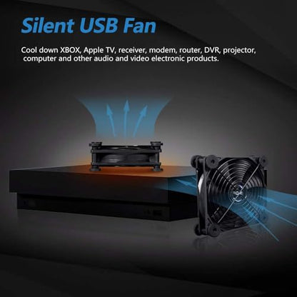 USB Dual 120mm Control Fan, 5V Portable Cooling Fan for Flat-Screen TV Receiver Router DVR PlayStation Xbox Computer Cabinet Cooler - size: USB 120mm fan+USB 5V adapter