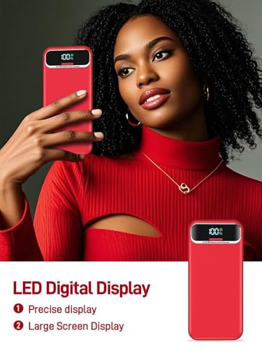 Nusyddy Portable Charger 20000mAh Fast Charging w/Built-in Wall Plug Red | 22.5W Fast Charging, High Capacity, LED Display, Charge 5 Devices at once, TSA Approved, Compatible with iPhone/Samsung - color: Crimson