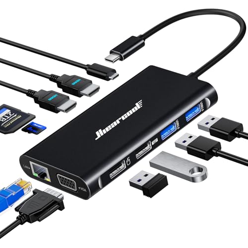 Hiearcool USB C Docking Station, 11-in-1 Dock, HDMI, VGA, Ethernet, Black - color: Carbon Black