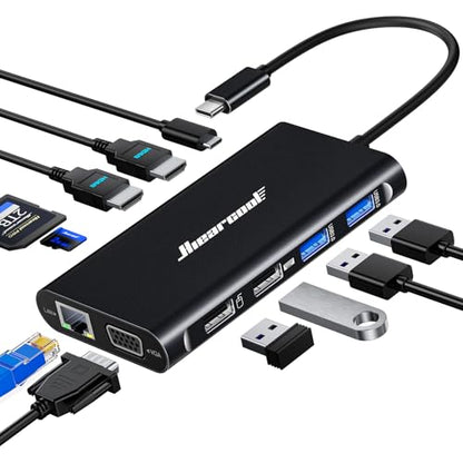 Hiearcool USB C Docking Station, 11-in-1 Dock, HDMI, VGA, Ethernet, Black - color: Carbon Black