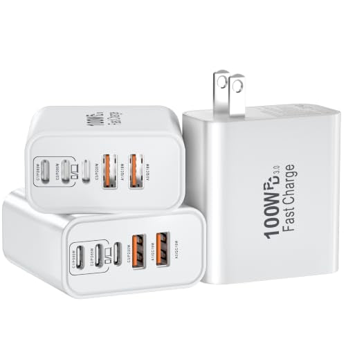 USB C Super Fast Charger Block, 100W USBC Wall Charger Plug, 3Pack 5-Port 65W Type C Phone Charging Cubes Multiport Power Adapter for iPhone 17/16/15/14/13/12 Series,Galaxy S26/S25 Ultra,iPad-White - color: White-3Pack