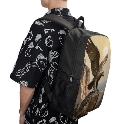 17-Inch Laptop Backpack Water-Resistant Bronze Eagle Cliff Daypack with Shoulder Strap Lightweight Casual Rucksack for Travel Commuter Hiking Outdoor Activities 20l Black