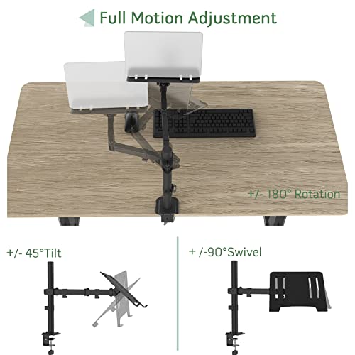 UPGRAVITY Black Laptop Desk Mount for 17 inch Notebook or 14”-32” Monitor | Single Laptop Stand Arm with Vented Tray Holds up to 17.6 lbs, Fully Adjustable, Clamp/Grommet Mounting, VESA 75/100mm - color: Black