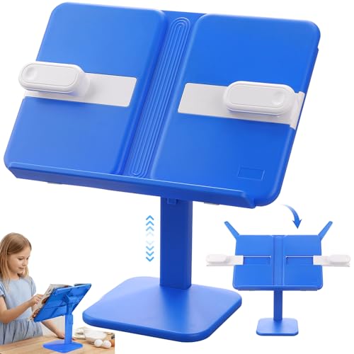 Adjustable Foldable Tablet Stand, Lightweight Multi-Functional Desk Holder for iPad, Laptop, Cookbook, Textbook & Magazine (Blue) - color: Blue