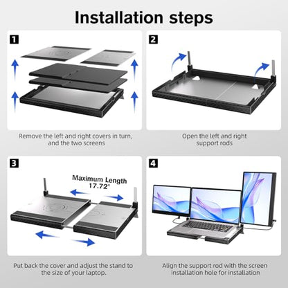 Laptop Screen Extender - 14" Triple Portable Monitor 360 Degrees Rotation IPS FHD 1080P Detachable Screen with Stand for Windows/MacChrome