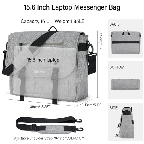 Hanke 15.6 Inch Laptop Messenger Bag for Men & Women, Large Crossbody Satchel Work Bag - color: Light Grey