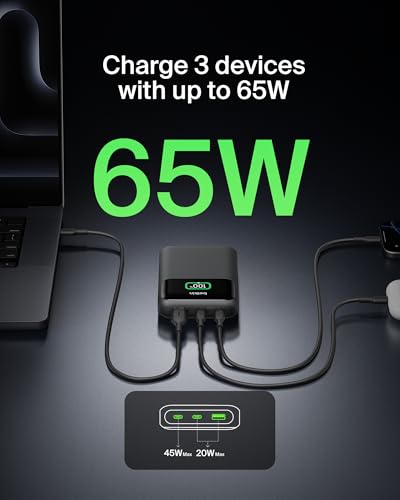 Belkin 20000mAh 65W 3-Port Power Bank for MacBook, iPhone, Switch 2 | Battery Pack, MacBook, Chromebook, iPhone 17, Samsung Galaxy, Nintendo Switch 2, USB C and USB A Ports