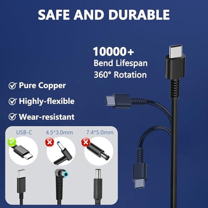 20V 3.25A 65W USB C Laptop Charger for HP, Compatible with HP Laptop Charger EliteBook 830 835 840 845 860 865 640 650, for Spectre x360, Pavilion, Envy, Chromebook Power Cord Adapter Supply