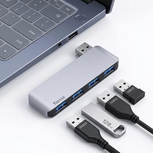 USB 3.0 Hub 4-Port Cable-Free USB Splitter for Laptop Right Side | Aluminum Alloy Shell, Direct Plug, 4 USB 3.0 Ports, 5Gbps High Speed, Compatible with MacBook Surface, Work & Daily Travel - color: Silver(Right)