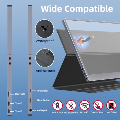 Upperizon Portable Monitor 15.6" 4K UHD 3840X2160 100% sRGB 60Hz IPS HDR HDMI USB-C Travel Monitor for Laptop MacBook PC Surface PS5 Xbox, Second Screen with Cover & Speakers, VESA Compatible - size: 15.6