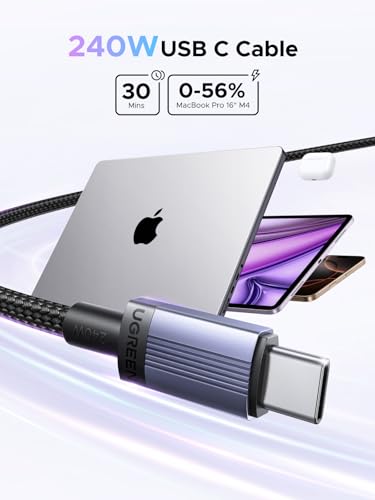 UGREEN 240W USB C Cable 2-Pack, Fast Charging for Laptops & Phones, 3.3FT | Compatible with MacBook Pro/Air, XPS, ThinkBook, iPhone 17/16/15, Galaxy S26/S25, Pixel 10/9, iPad Pro, Steam Deck, Switch - size: 3.3FT