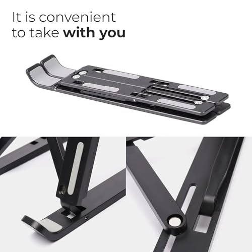 Foldable Aluminum Laptop Stand – 7-Level Adjustable Riser for Desk, Sturdy & Lightweight Holder for 9''-15.6'' Laptops, Perfect for Home, Office & Travel