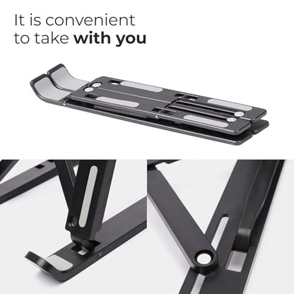 Foldable Aluminum Laptop Stand – 7-Level Adjustable Riser for Desk, Sturdy & Lightweight Holder for 9''-15.6'' Laptops, Perfect for Home, Office & Travel