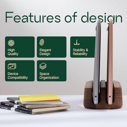Laptop Stand Vertical Laptop Holder for Desk - All MacBook Vertical Stand up to 0.7'' Thick - Handmade MacBook Holder of Natural Wood (Single Oak) - color: Single Oak