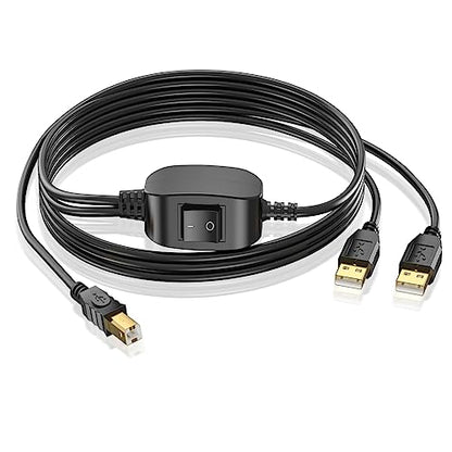 Herfair Printer Cable Splitter 1 in 2 Out Printer Splitter for Two Computers USB-B Male to Dual USB Male Y Cable for Two Computers Share One Printer/Scanner/Fax Machine - 2.5M/8FT, Black - size: 2.5