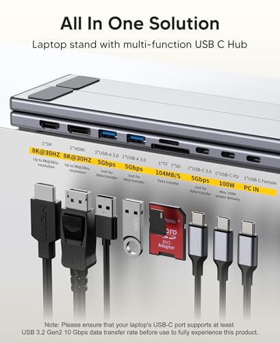 9 in 1 USB C Laptop Dock Stand with HDMI+DP,4K Dual Monitor PD 100W | Single 8K for Windows DP 1.4 or Dual 4K for Win and Mac,2 USB A 3.0, PD 100W, USB C 3.0+SD&TF for Mac Windows, Mac, ChromeOS - style: M93 9 in 1(HDMI+DP)