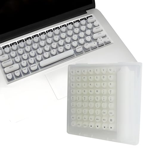 Keyboard Sticker for Long Nails with 119PCS Letters + 17 Inch Universal Keyboard Cover, Reusable Adhesive Silicone Keyboard Stickers, Dustproof Easy-Remove Protector Set for Desktop Keyboard(White)