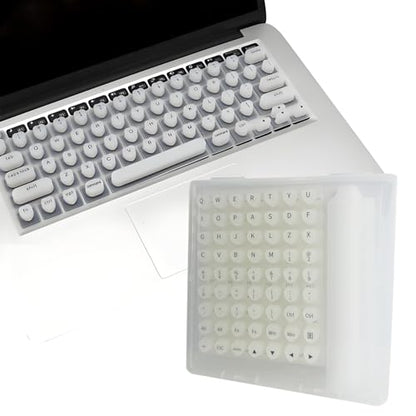Keyboard Sticker for Long Nails with 119PCS Letters + 17 Inch Universal Keyboard Cover, Reusable Adhesive Silicone Keyboard Stickers, Dustproof Easy-Remove Protector Set for Desktop Keyboard(White)