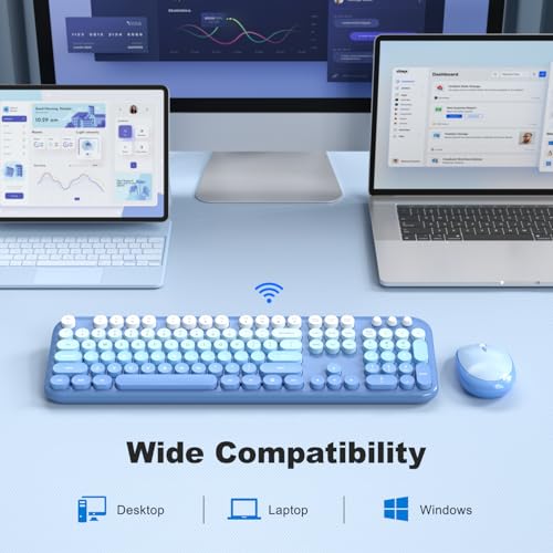 MOFII Wireless Keyboard and Mouse Combo, Full Size 2.4G Retro Round Computer Keyboard and Mouse Set, Plug and Play, for Windows, Computer, Desktop, PC, Notebook - (Blue Gradient) - color: Blue Gradient