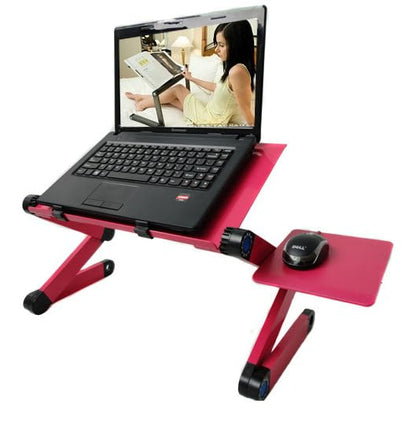 Adjustable Lap Laptop Computer Portable CPU Cooling Fan Ergonomic Vented Table Stand Desk Tray (420 * 260mm with Mouse Pad & Double Fans, Pink) - color: Pink, size: 420*260mm with Mouse Pad & Double Fans