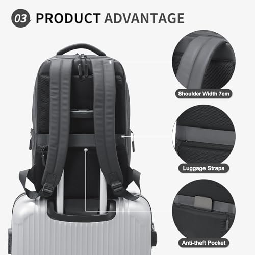 Waterproof Laptop Backpack for Men & Women, Flight Approved Anti-Theft Daypack with 15.6-inch Laptop Sleeve (Gray) - color: Gray