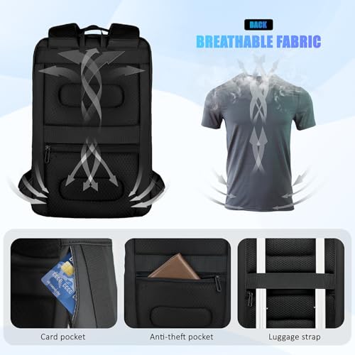 Slim Laptop Backpack for Men, Business Backpack with Charging Port, Tech Backpack for 15.6 inch Laptop for Work (black semi-hard shell)