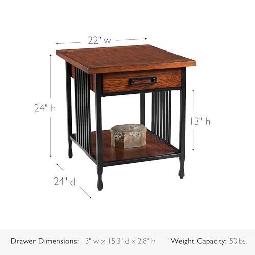 Leick Home Ironcraft End Table, 22", Mission Oak, Black - color: Mission Oak