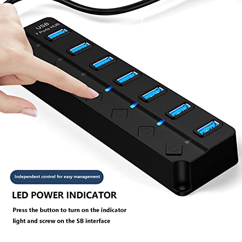 USB Hub Multi USB Splitter USB 3.0 Port Extender Hub with 7-Port, USB Extension Cable, Led Indicater for Mouse Flash Drive Keyboard Mobile Hard Disk Drive