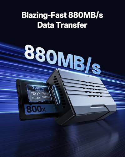 Selore microSD Express Card Reader for Switch 2, Up to 880MB/s | Dual-slot reader for microSD Express (up to 880MB/s) and SD cards (SDHC/SDXC), with USB-C & USB-A cables