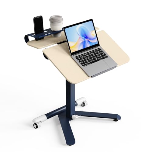 ROMOON Portable Standing Desk with Wheels, Height Adjustable Mobile Desk | Rolling Laptop Cart with Tilt Top, Storage, 24" Sit-Stand Computer Table for Home Office, Bedroom, Small Spaces, Oat Yellow - color: Oat Yellow