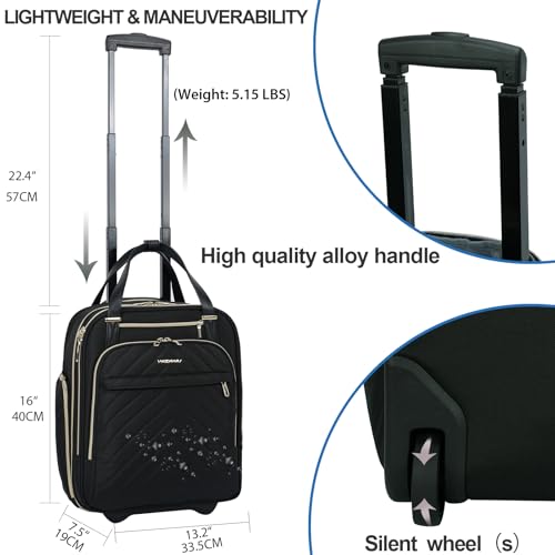VANKEAN Carry On Underseat 16-inch Multi-functional Underseater Lightweight Overnight Suitcase with Wheels, Roller Case for Men Women Travel Business - color: Gold Black