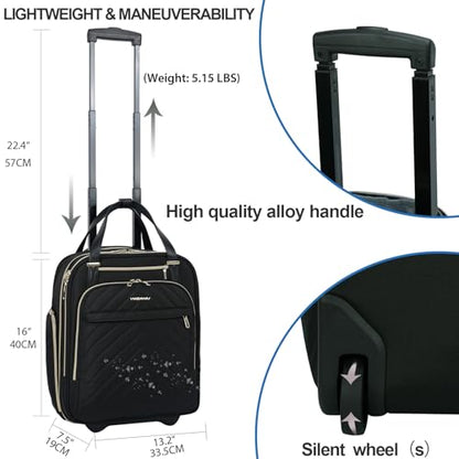 VANKEAN Carry On Underseat 16-inch Multi-functional Underseater Lightweight Overnight Suitcase with Wheels, Roller Case for Men Women Travel Business - color: Gold Black