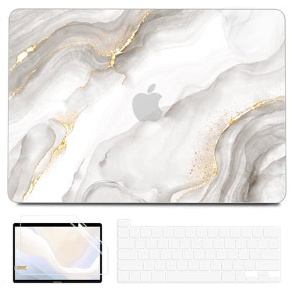 BELKA Compatible with MacBook Pro 13 inch Case M2 M1 2022-2016 | Model A2338 A2251 A2289 A2159 A1989 A1706 A1708, Plastic Hard Shell Case with Keyboard Cover & Screen Protector, White Marble - color: White Marble
