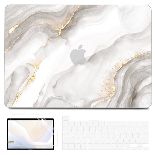 BELKA Compatible with MacBook Pro 13 inch Case M2 M1 2022-2016 | Model A2338 A2251 A2289 A2159 A1989 A1706 A1708, Plastic Hard Shell Case with Keyboard Cover & Screen Protector, White Marble - color: White Marble