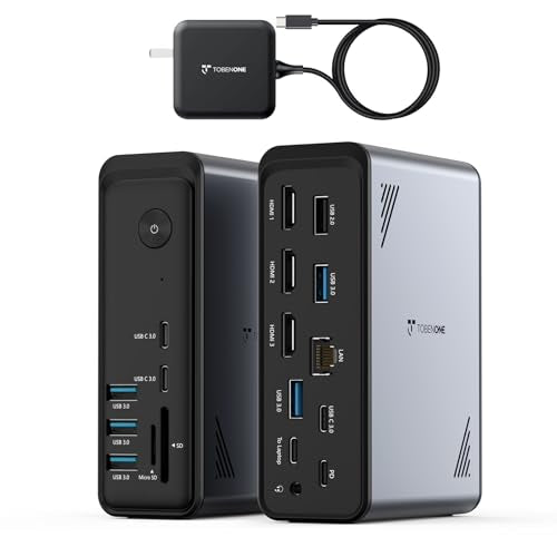 TobenONE 18 in 1 USB C Docking Station 3 Monitors 4K@60Hz, Laptop Docking Station with 100W Power Adapter, Triple Monitors with 3 HDMI, 9 USB Ports, Gigabit Ethernet, for Windows and Chrome OS