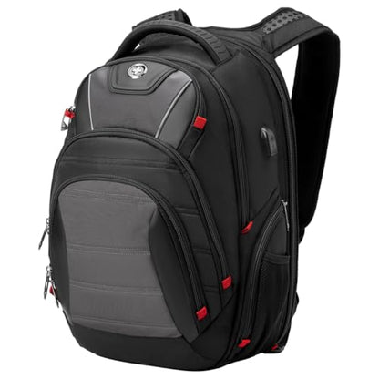Swissdigital Design Men's Laptop Backpack for College and Business Travel with Integrated USB Charging Port and RFID Protection Fits 15.6" Laptops Bag Black/Grey | J14-02 - color: Black/Grey