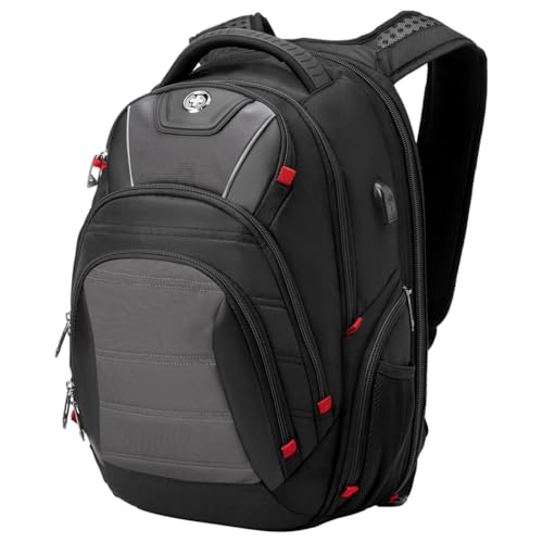 Swissdigital Design Men's Laptop Backpack for College and Business Travel with Integrated USB Charging Port and RFID Protection Fits 15.6" Laptops Bag Black/Grey | J14-02 - color: Black/Grey