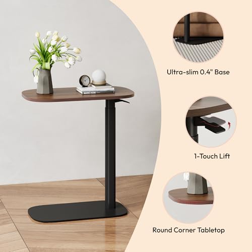 SANODESK 24''Pneumatic Adjustable Overbed Bedside Table with Hidden Casters | Medical Mobile Side End Table Laptop Computer Standing Desk Cart with Tray, Hospital and Home Use(23.6" W x 13.8" D,Walnut) - color: Walnut, size: Xsmall