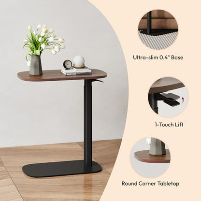 SANODESK 24''Pneumatic Adjustable Overbed Bedside Table with Hidden Casters | Medical Mobile Side End Table Laptop Computer Standing Desk Cart with Tray, Hospital and Home Use(23.6" W x 13.8" D,Walnut) - color: Walnut, size: Xsmall