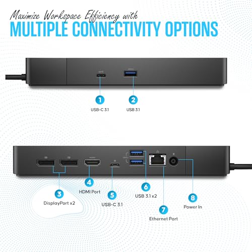 WD19 Dell Dock Station USB C - Docking Station Dual Monitor with 130W, HDMI Cable, Dual DisplayPort & Microfiber Cleaning Cloth - Laptop Docking Station (Renewed)