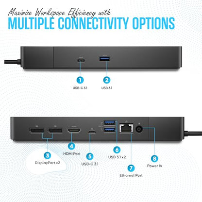 WD19 Dell Dock Station USB C - Docking Station Dual Monitor with 130W, HDMI Cable, Dual DisplayPort & Microfiber Cleaning Cloth - Laptop Docking Station (Renewed)