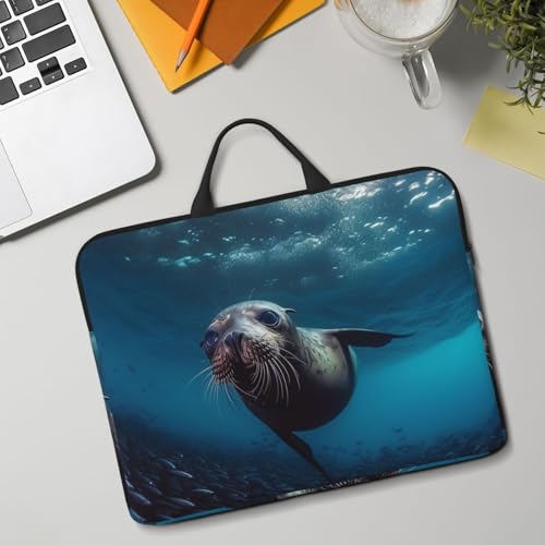 14 inch Laptop Sleeve with Handle Shockproof Laptop Bag Waterproof Computer Cover Bag Underwater Sea Lion Briefcase