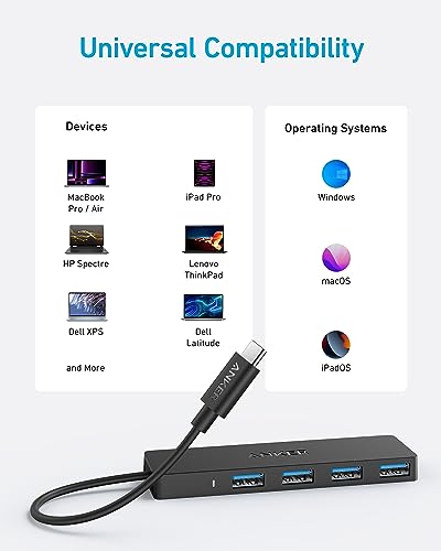 Anker 4-Port USB 3.0 Hub with 5Gbps Data Transfer, Ultra-Slim Data USB C Hub [Charging Not Supported], for MacBook, iMac, Surface, Mobile HDD, and More (USB-C, 0.7 ft) (Pack of 2) - size: 0.7 ft (Pack of 2), style: USB-C