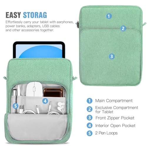 TiMOVO 9-11" Tablet Sleeve Bag Carrying Case with Strap, Bodhi Green | Fits iPad A16 11", Pad Air 11/5th & 4th 10.9", 10th Gen/10.2", Galaxy Tab A11 Plus, Multi-Pocket, Handle, Padded Protection - color: Bodhi Green, size: 9-11