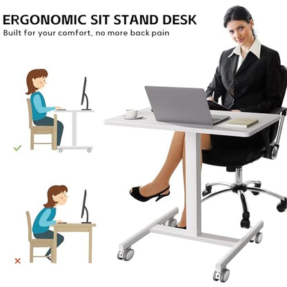 GallopFun Mobile Laptop Standing Desk Adjustable Height, Small Mobile Desk Workstation with Wheels, Portable Rolling Computer Desk Cart for Home Office Classroom (White)