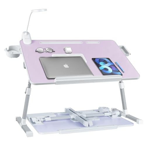 Adjustable Laptop Lap Desk with Cooling Fan USB Light for Adults - color: Purple,70x45cm