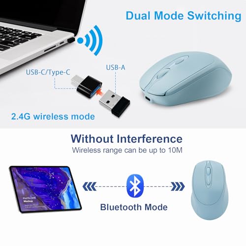 Rechargeable Wireless Bluetooth Mouse, Silent, Portable Slim Computer Mouse (Blue) for Laptop/iPad/MacBook Pro/Air, PC/Surface Pro/Lenovo/Samsung Table - color: Blue