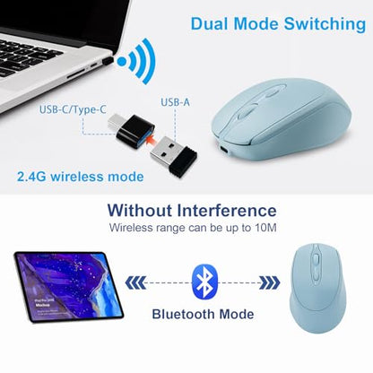 Rechargeable Wireless Bluetooth Mouse, Silent, Portable Slim Computer Mouse (Blue) for Laptop/iPad/MacBook Pro/Air, PC/Surface Pro/Lenovo/Samsung Table - color: Blue